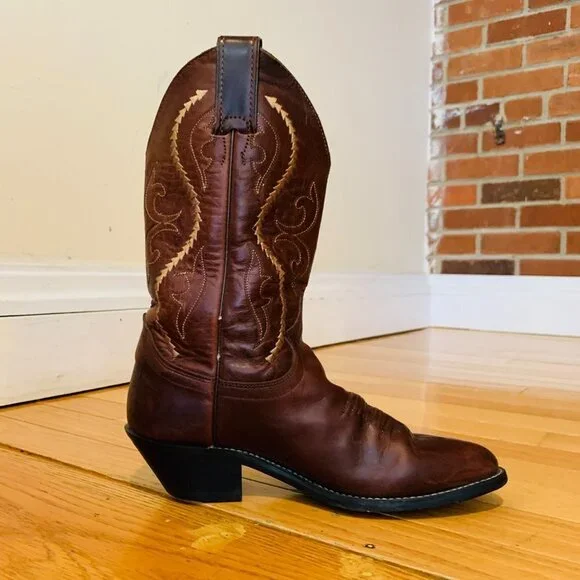 Vintage Justin Cowboy Boots Size 6 B Leather USA Made Western Rich Brown - Picture 5 of 16